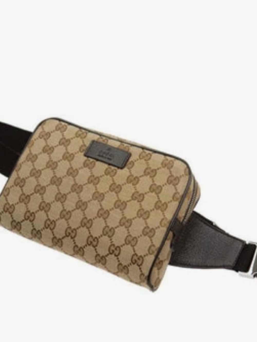 Gucci Beige Monogram Canvas Belt Bag with Brown Trim